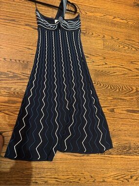 Milly Navy Chevron Knit Halter Dress